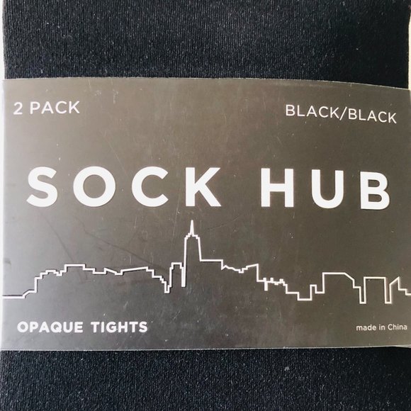 SOCK HUB Opaque Black Footed Tights NWT 2 Pair Size M/L - Picture 2 of 4